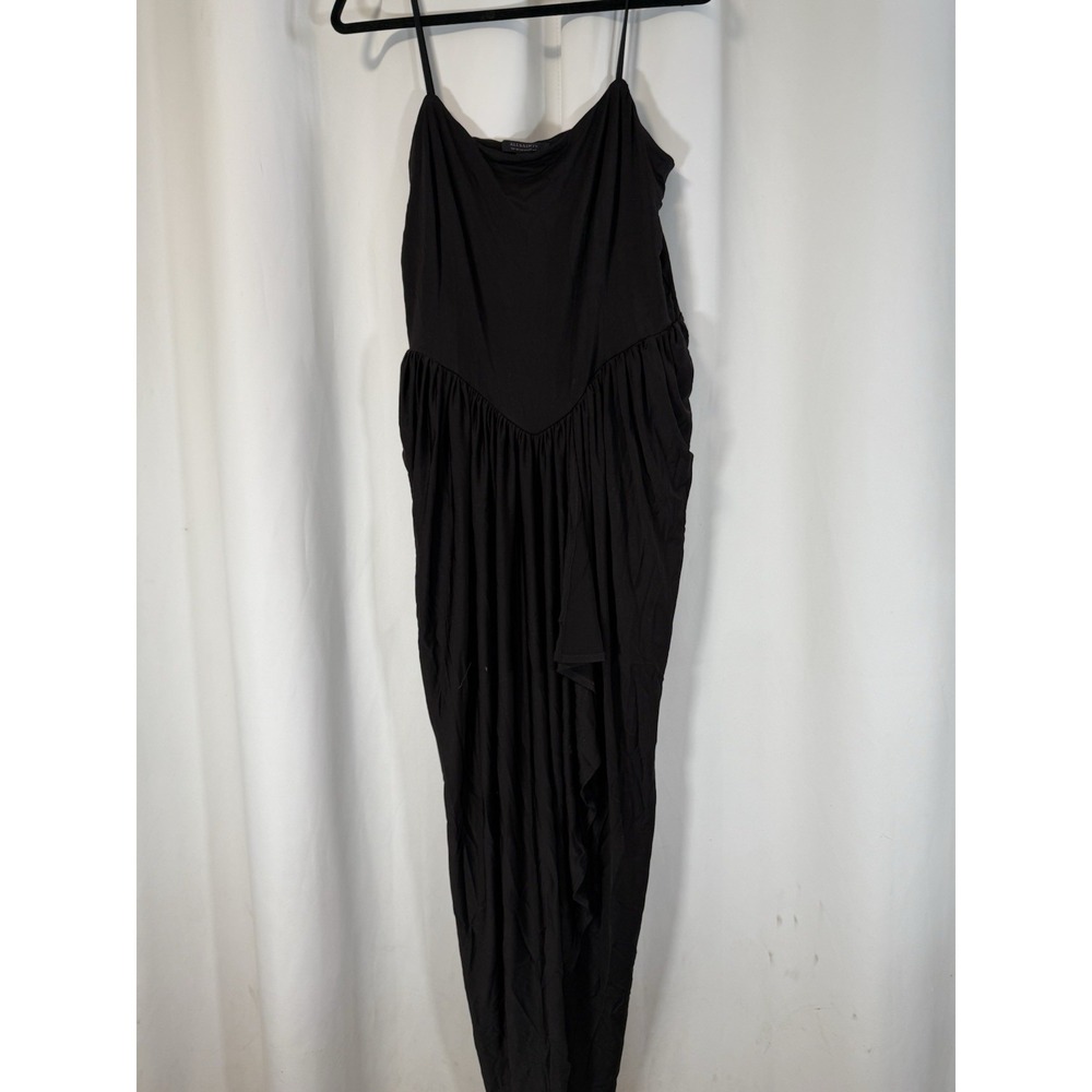 ALLSAINTS Dress sz 12 Aurelia Black Empire Waist Pleated Draped Skirt Sweetheart - Picture 3 of 10